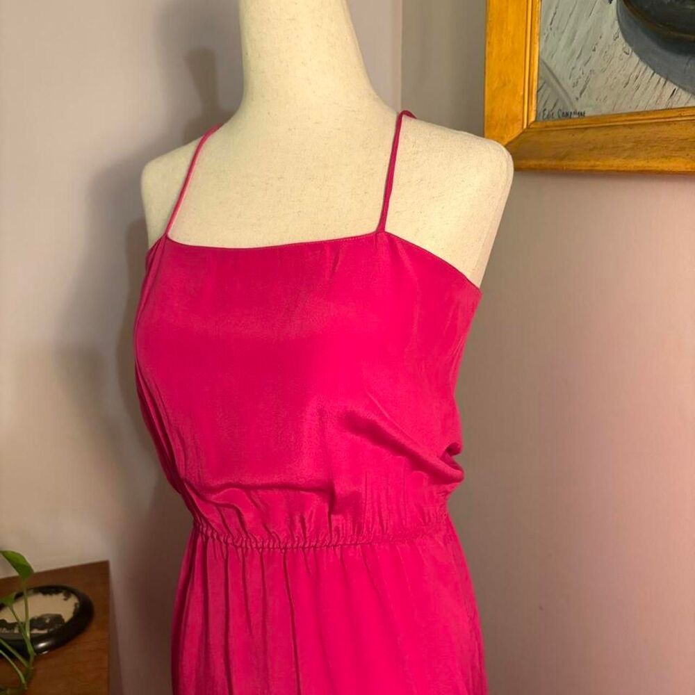 Vintage Kenar late 80s hot pink pure silk square neck midi dress size S
